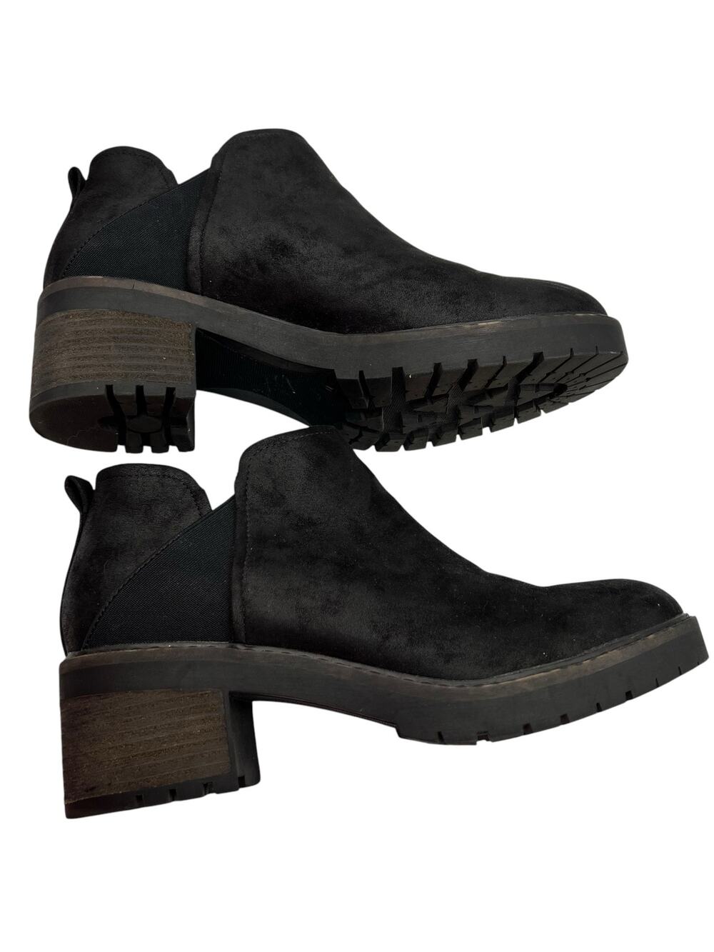 Crown Vintage Chelsea Size 11‎ Chunky Heel Ankle Boots Booties Black Slip On